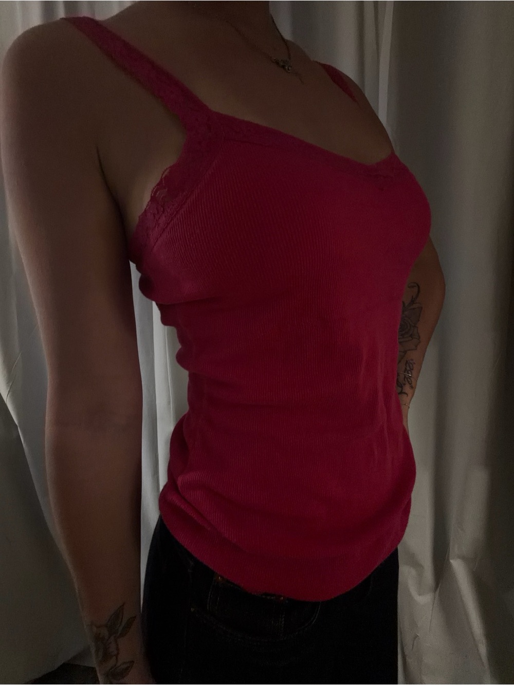 pink lacy tank top